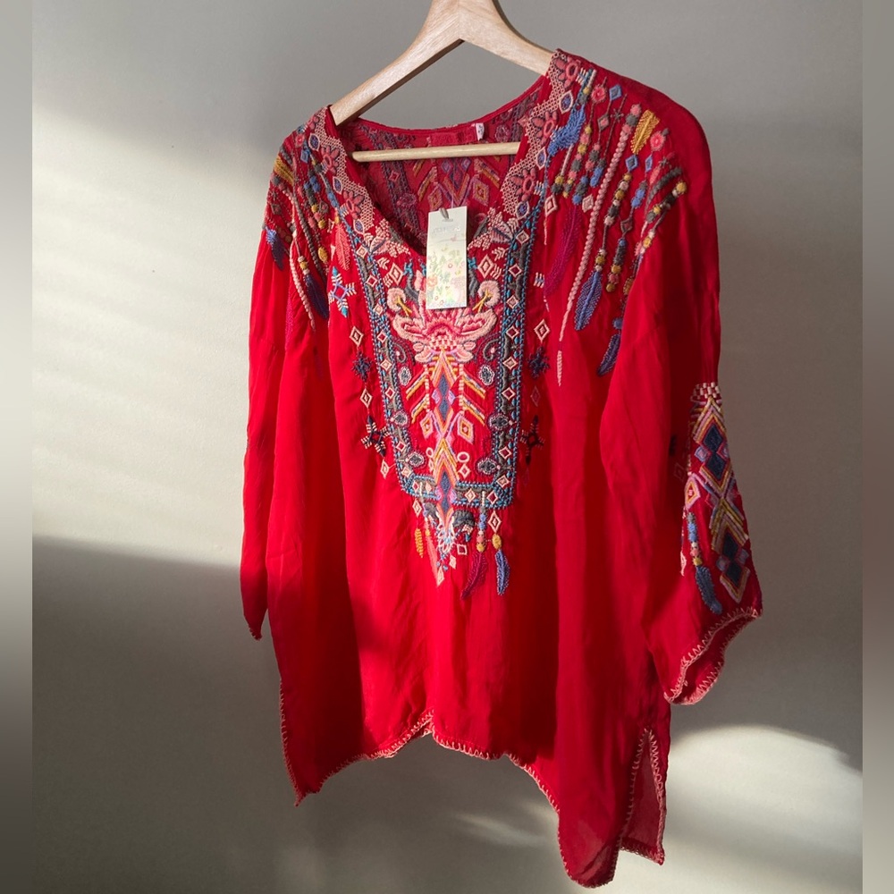 Johnny Was Red Embroidered Tunic